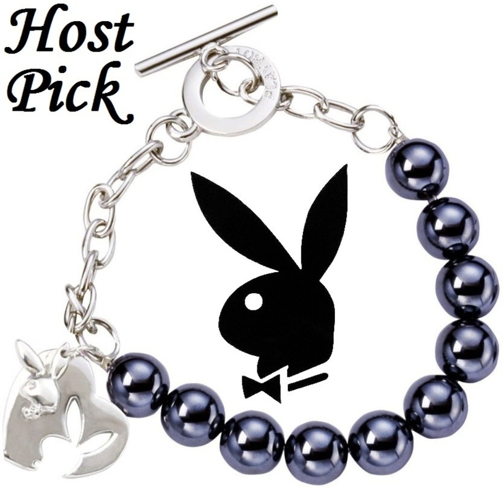 Playboy Bracelet Bunny Logo Heart Charms Platinum